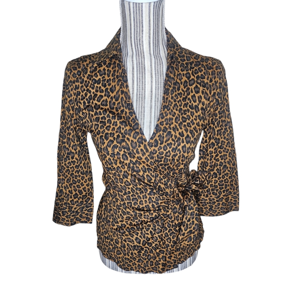 Express Design Studio women's brown/tan animal print  3/4 sleeves top size S